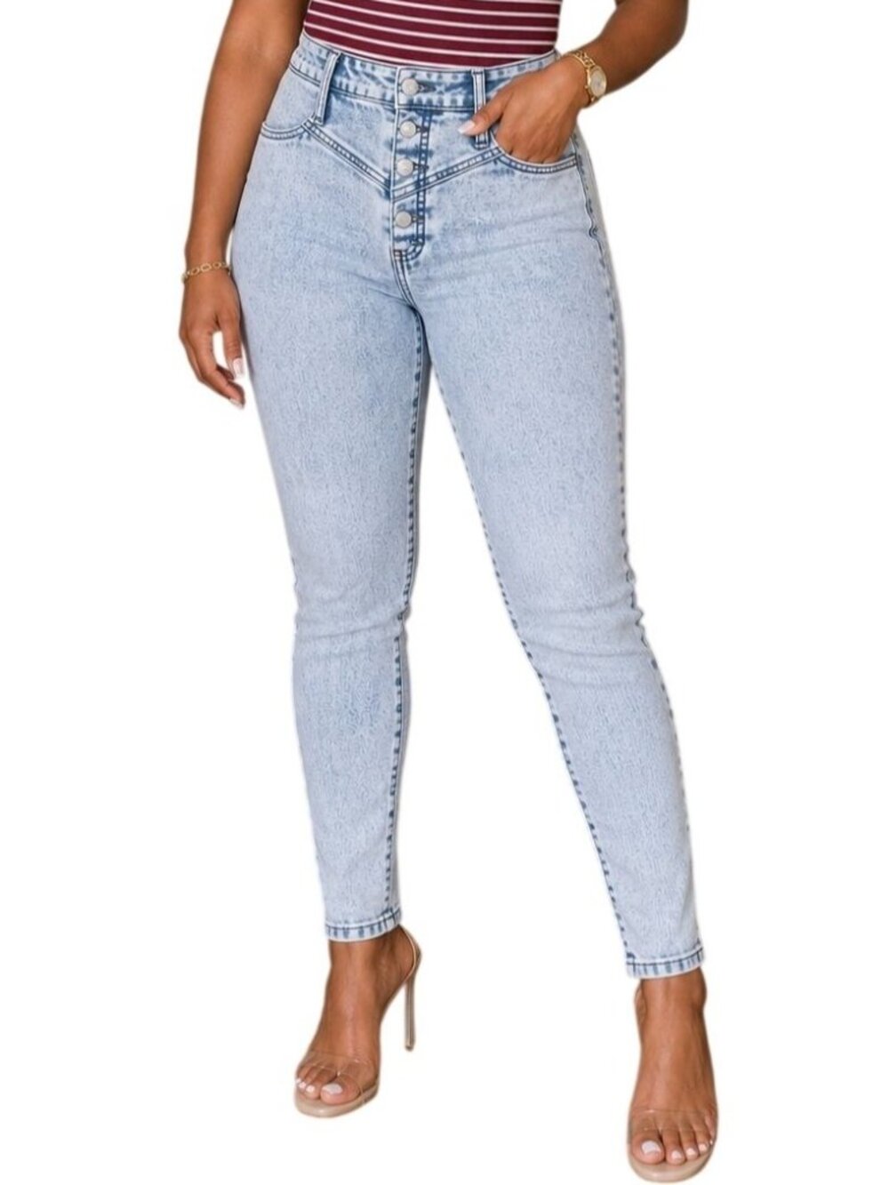 Wild Fable Size 10 Jeans High-Waisted Acid Wash Skinny Button Fly Stretchy Denim